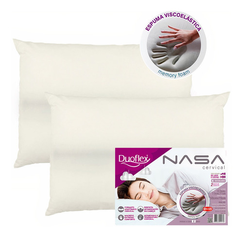 Kit 2 Travesseiros Nasa Viscoelástico Cervical Duoflex