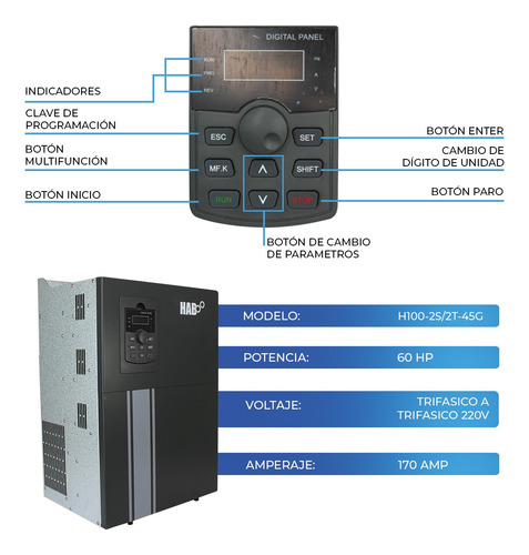 Variador De Frecuencia Hab 60 Hp 170 Amp Trifasico 3f 220v