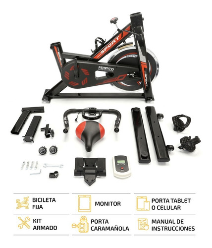 Imagen 5 de 8 de Bicicleta De Spinning Fija Femmto Bici Con Disco Fitness