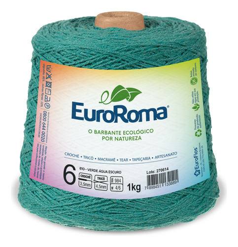 Barbante Euroroma Numero 6 1 Kilo Cor Cor 810 - Verde Água Escuro