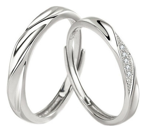 2 Anillos De Compromiso De Pareja De 925 Plata Ajustable.