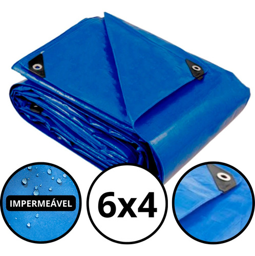 Lona Plástica De Proteção Cobertura Impermeável Azul 6x4 Mts