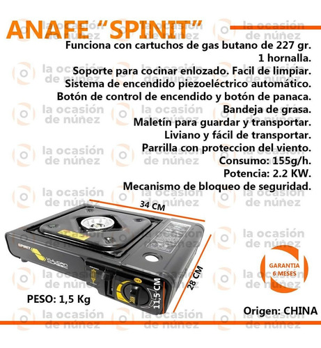 Anafe Camping Portatil Spinit 1 Hornalla Calentador Encendid