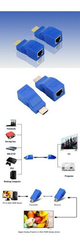 Kit Extensor Hdmi Hasta 30 Metros Via Lan Cat 5/6 Full Hd