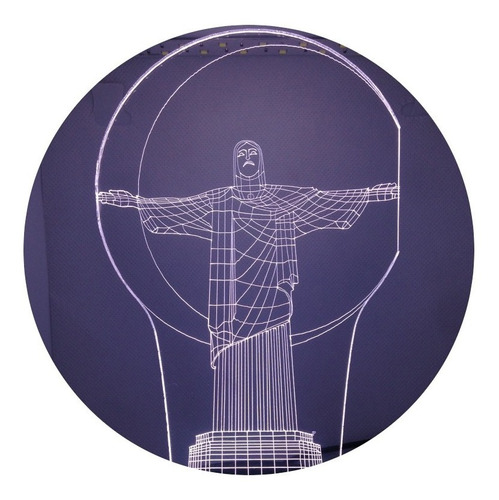 Lámpara Ilusión 3d Diseño De Cristo Redentor Rio Base Negra