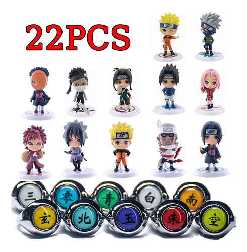 Kit De Anillos Naruto 10pcs+naruto Pvc Figures Dolls 12pcs