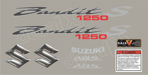 Jogo Faixa Emblema Adesivo Suzuki Bandit 1250s 2012 Vermelha