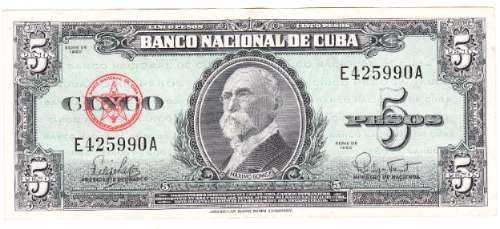 Billete Cuba  5 Pesos Año 1960 American Bank Note Company