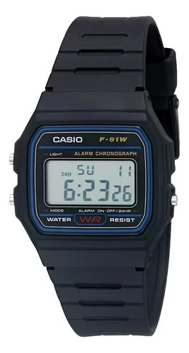 Casio F91w-1 Reloj De Deportes Digitales De Correa De Resina Color de la correa Negro Color del bisel Negro Color del fondo Beige
