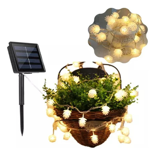 30 Luces Led Navidad Solar Coco Pino Calidas Guirnalda 6 Mts