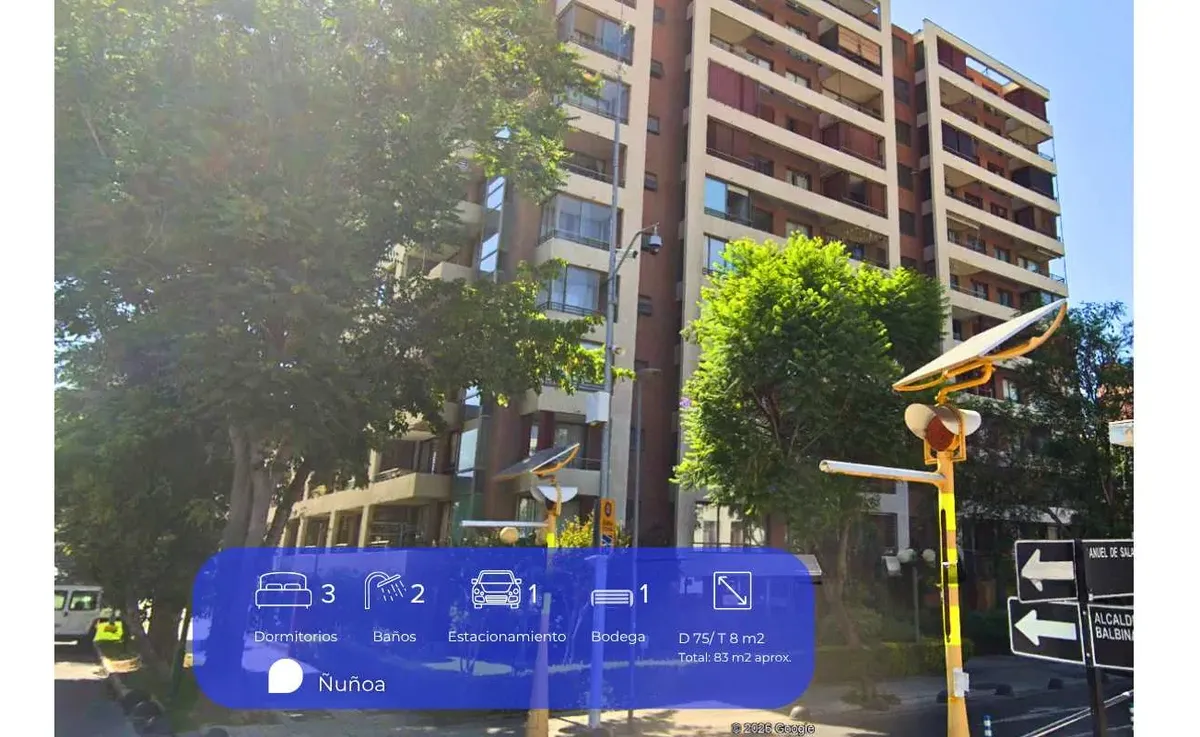 Imagen 2 de 14 de Ñuñoa Plaza |3 Dorm |2 Baños | 1est | 1bod. (177029)