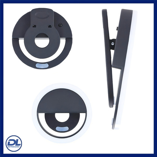 Anel Luminoso Para Celular Flash Selfie Mini Ring Light Cor Preto Preto