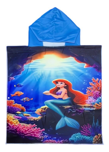 Toalla Baño Suave Bata Niña La Sirenita Ariel Microfibra Azul Mar