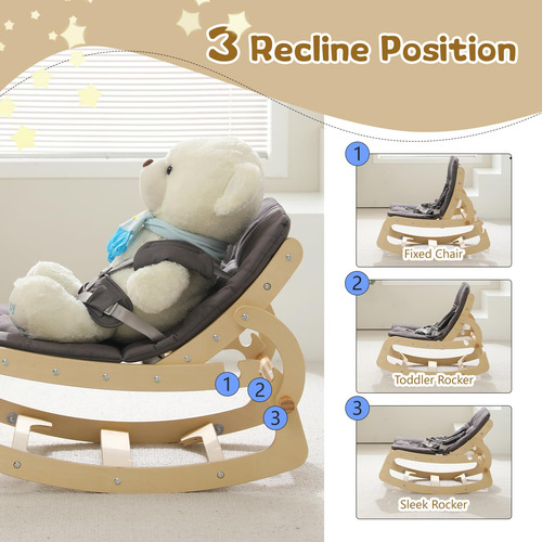 Silla Mecedora De Madera Ajustable 3 En 1 Gris Ergonómica
