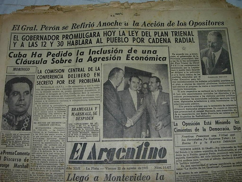 Diario El Argentino La Plata 22/8/47 Estudiantes River Peron