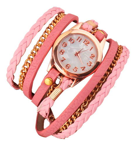 Reloj Pulsera Mujer Brazalete Piel Vinil Dama Cadenita Color de la correa Rosa