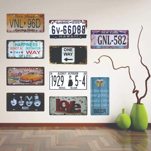 Imagen 3 de 10 de Placas Metalicas Vintage Retro 15x30 Decorativas Kit X 10