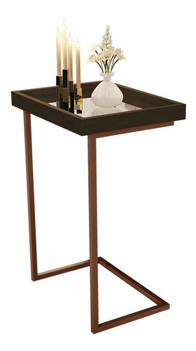 Mesa Lateral Apoio Sofá Com Espelho Jb 4774- Canela / Bronze Cor Canela/Bronze