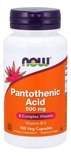 Pantothenic Acid Ácido Pantotênico 500mg 100 Vcaps Now Foods