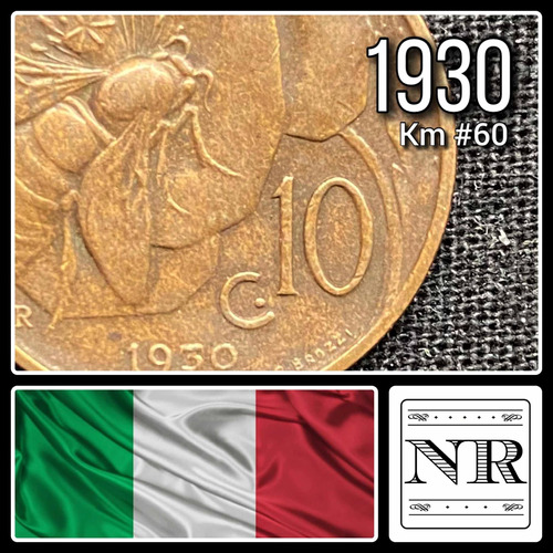 Italia - 10 Centesimi - Año 1930 - Km #60 - Abeja