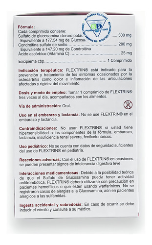 Flextrin Glucosamina Condroitina Ácido Ascórbico C/30 Cmd Sin Sabor