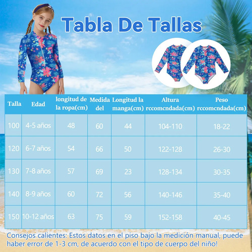 Traje De Baño Niñas Manga Larga Estampado Uv Playa