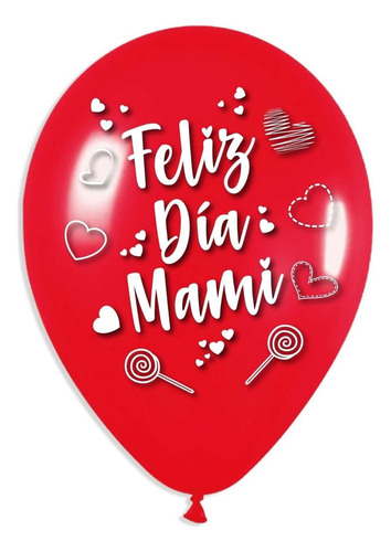 Globos Bombas Estampados X20u Feliz Dia Mama Rojo