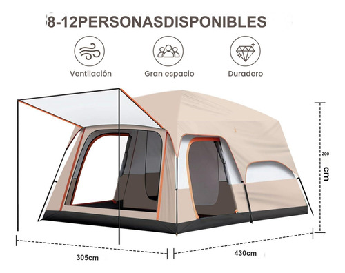 Carpa Instant Familiar Amplia Para 8-12 Personas Double Capa