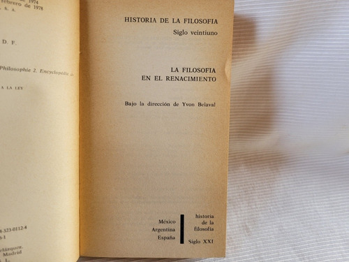 Imagen 4 de 6 de La Filosofia En El Renacimiento Yvon Belaval T 5 Siglo Xxi