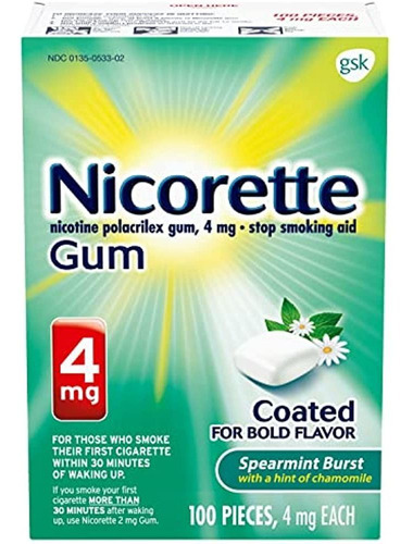 Nicorette Nicotene Gum, Recubierto Con Sabor A Menta Verde,