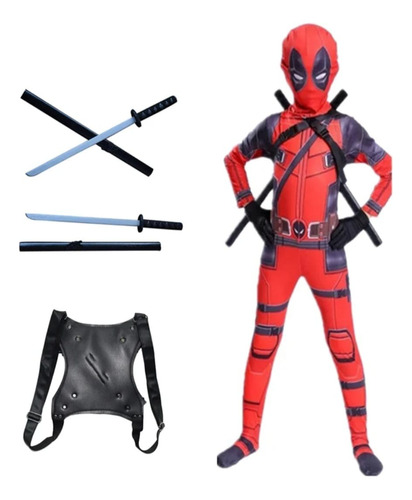 Disfraz Deadpool Superhéroe Disfraz + Mochila + Espadas