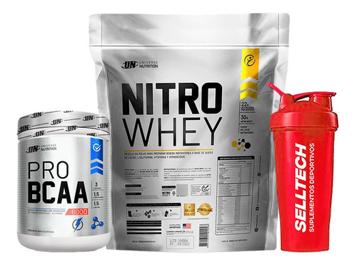 Pack Un Nitro Whey 3kg Fresa + Bcaa 6000 500gr Naranja