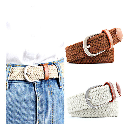 Cinturón Fino Unisex Para Mujer, Casual, Tejido Con Hebilla,