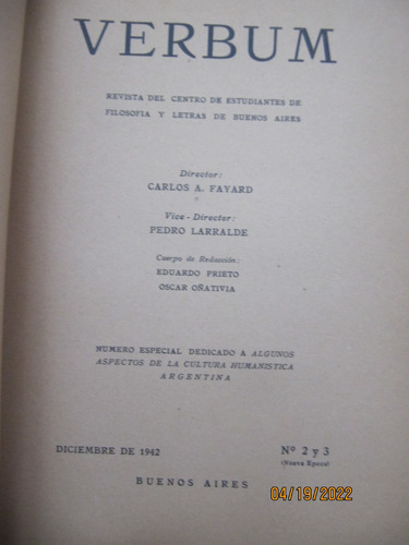  Verbum  Filosofia Nª2 Y 3 Nueva Epoc Septiembre 1942