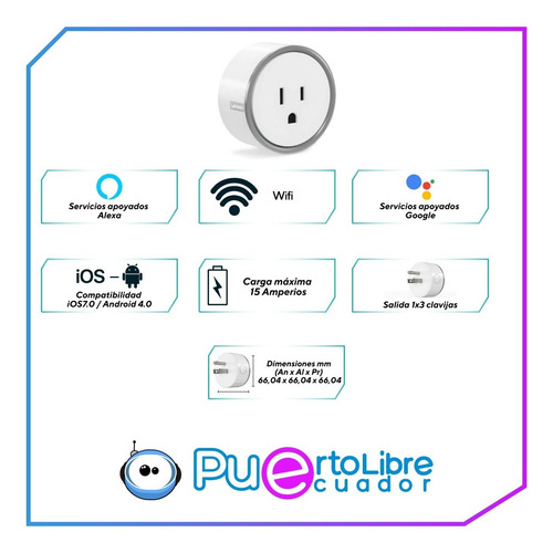 Imagen 2 de 10 de Toma Corriente Inteligente Smart Wifi Alexa Asistente Google