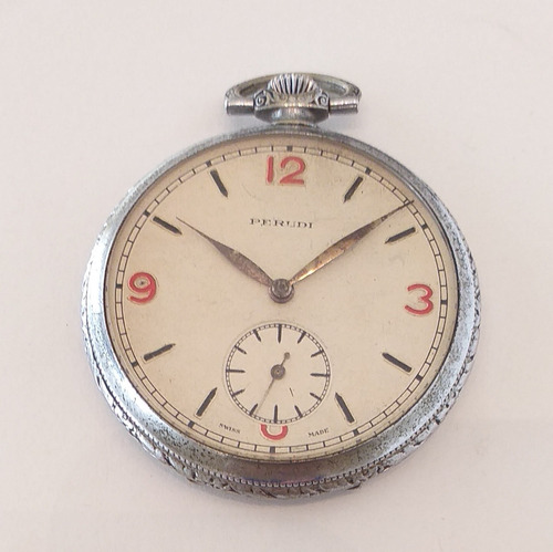 Reloj De Bolsillo Perudi, Funcionando Controlado Metal Suizo Plateado (Usado)