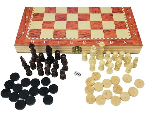 Ajedrez Tablero Ajedrez Damas Backgammon 3 En 1 Madera 29cms