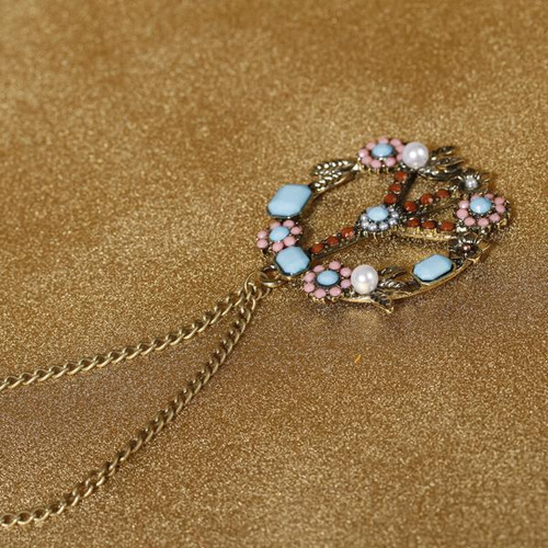 Retro Floral Peace \u0026 Sign Colgante Collar De Cadena