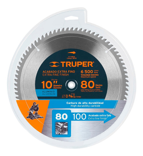Disco 10'' Sierra Alumin 5/8 80 Dientes Carburo Truper 18310