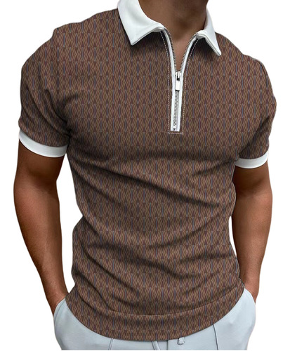 Nuevo Polo Estampado Con Cremallera Para Hombre