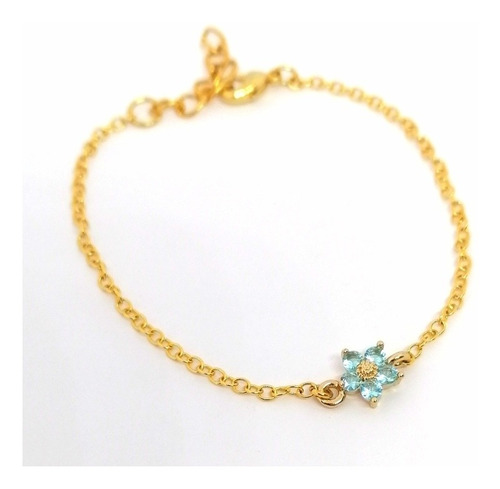 Pulsera Flor Circonias Y Chapa De Oro 14k Varios Colores 