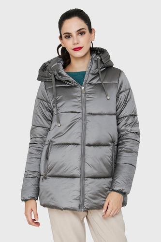 Parka Corta Metalizada Gorro Gris Nicopoly