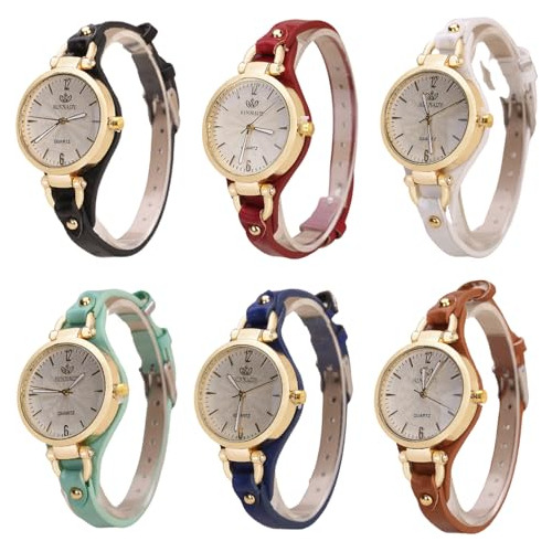 Relojes Mujer Cuero Banda Redonda Analógico Weicam 6 Pzs