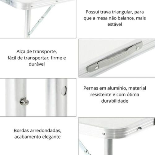 Mesa Dobrável Alumínio Com Alça Resistente E Compacta Bancos