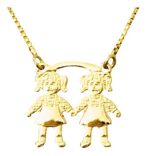 Gargantilha Duas Meninas Delicadas Folheado A Ouro 18 K Cor Dourado