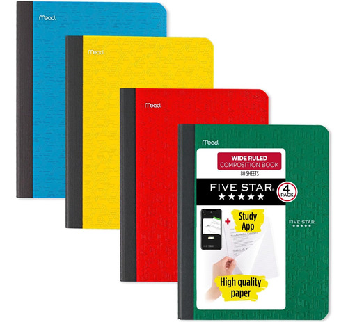 Libros De Composición Five Star + Aplicación De Estudio, ...