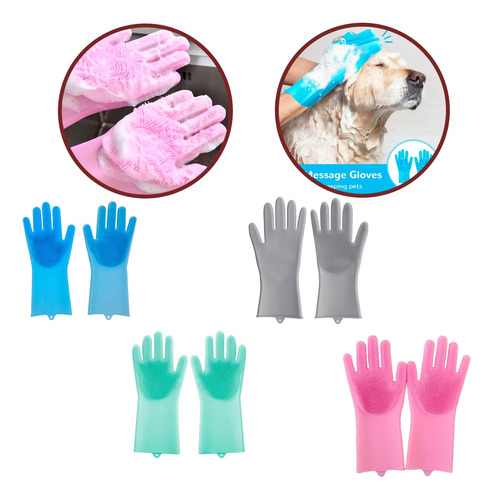 Pack X2 Guantes Silicona Esponja Lavaplatos Mascota Cocina