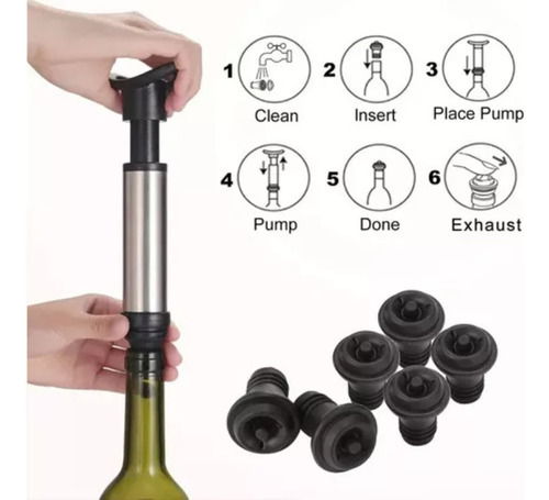 C Bomba Vacío Botella De Vino Con 6 Tapones Sellador