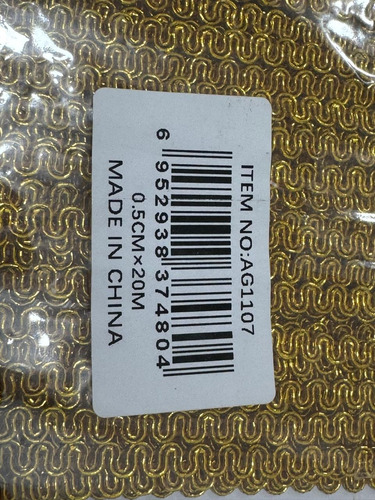 Galon De Lurex Cadeneta 5 Mm De Ancho X 20 Mts Art 1107 Dorado 1107