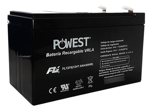 Batería 12v 7.5ah Powest Seca Recargable Para Alarma Ups 